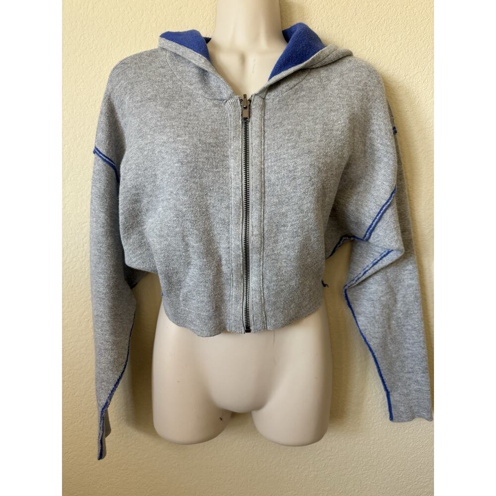 Silence + Noise Gray Blue Dolman Zip Up Women’s Cropped Hoodie Sweater Size XS